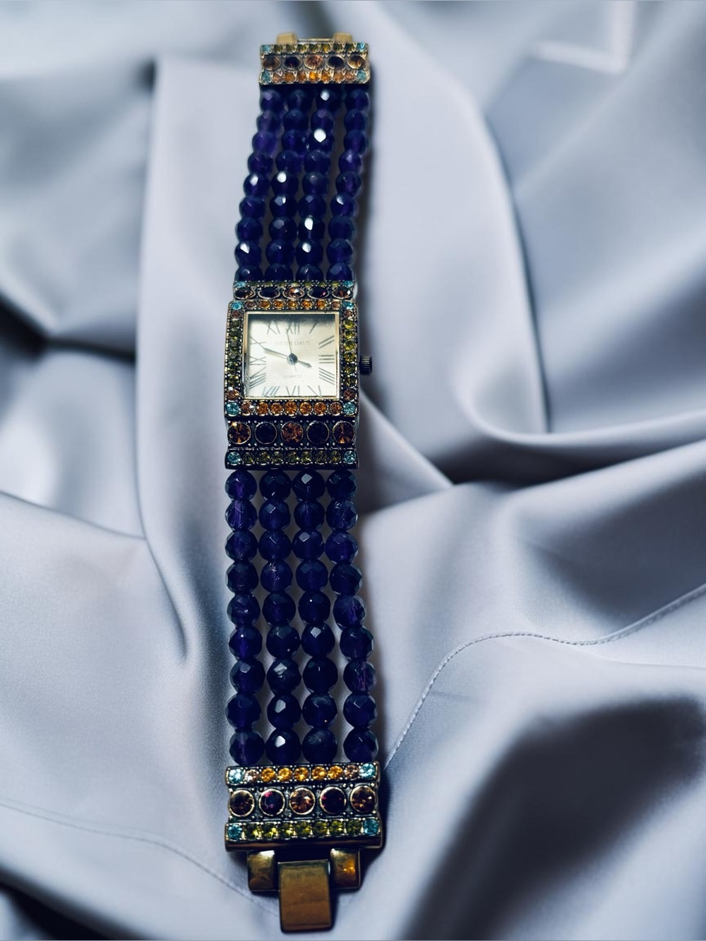 Heidi Daus Amethyst Crystal Beaded Art Deco Watch - WORKING